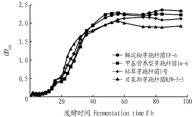 枯草芽孢桿菌1號(hào)、解淀粉芽孢桿菌YF-6等生長(zhǎng)曲線階段劃分與觀察
